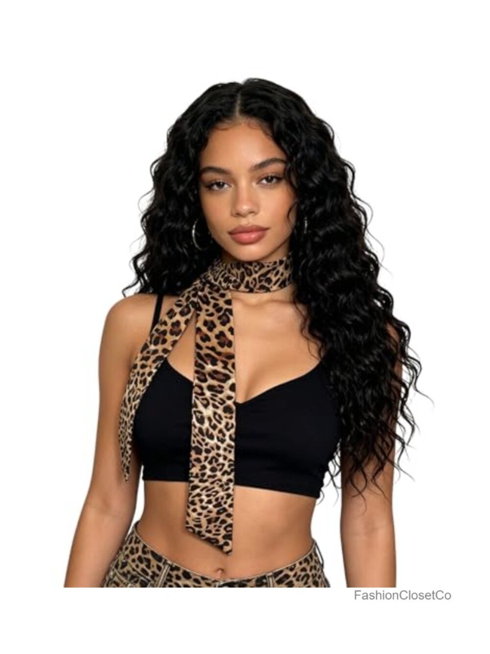 Long Thin Leopard Skinny Scarf for Women - Cheetah Printed Satin Ribbon Tie,